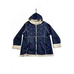 Vtg Y2K Northern Reflections Blue Hooded Jacket Sherpa Lining Snowflakes Sz XL